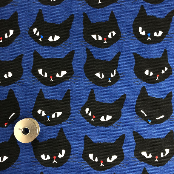 100×50】黒猫ちゃんのフェイス柄 生地（ブルー） 生地 ハンドメイド