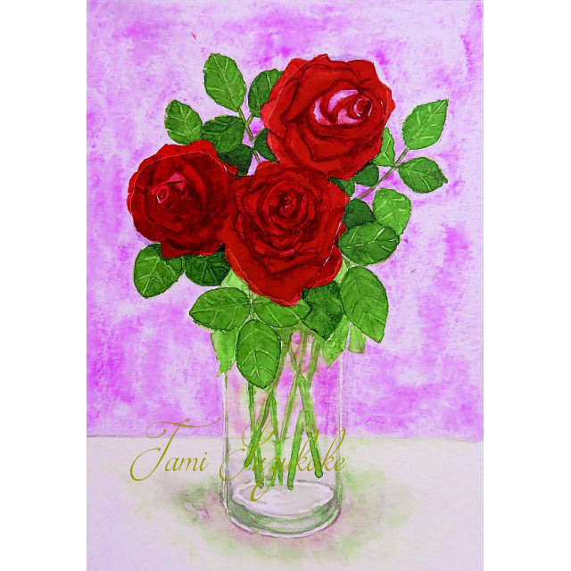 薔薇の絵画 繁野三郎「薔薇」水彩画・6号小 絵画買取・販売の小竹美術