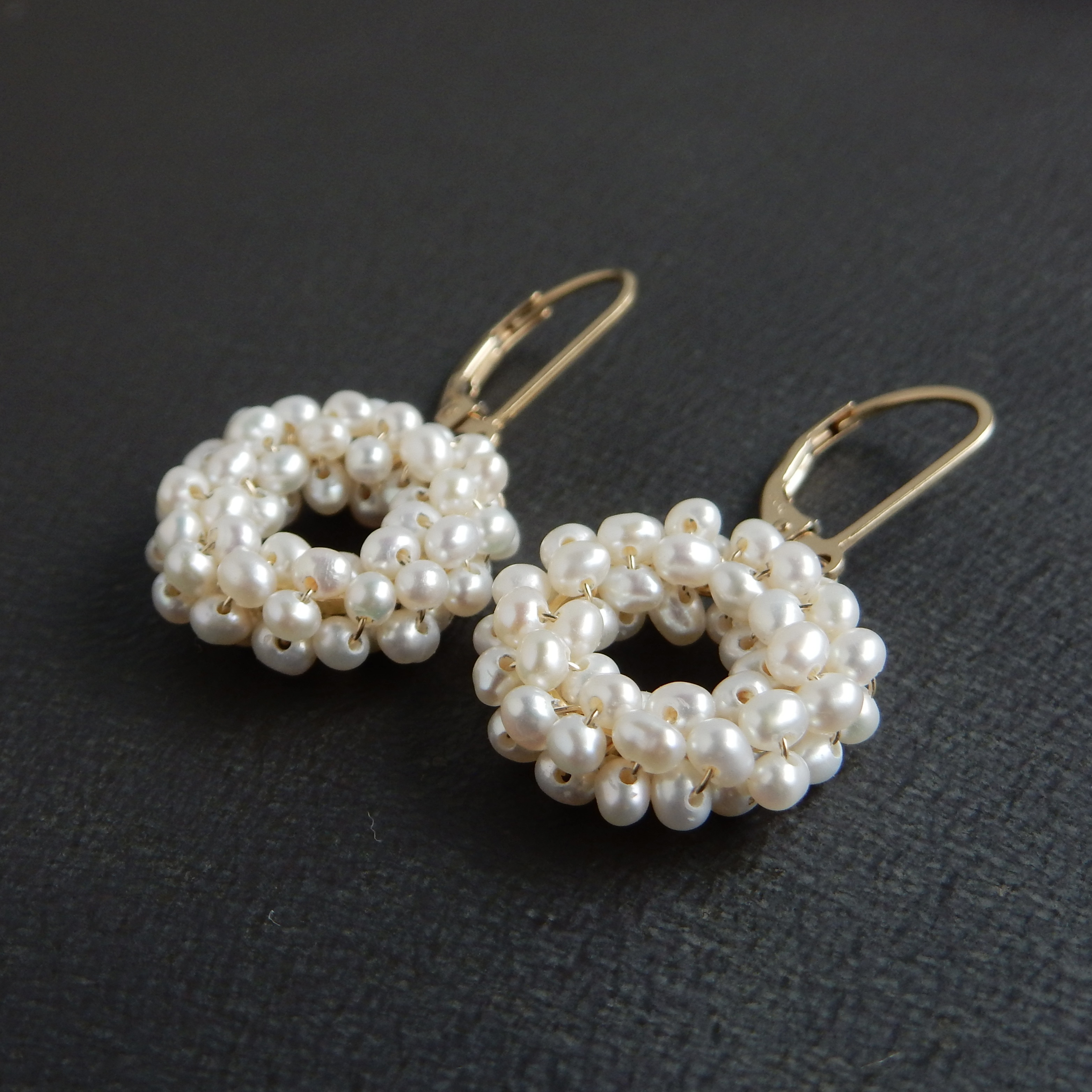 〖Ｓサイズ〗淡水パールリースピアス/イヤリング 14kgf【1104】