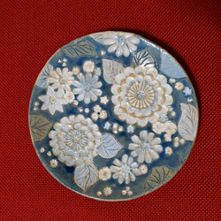 送料込み　蒼の花束２　小皿　オーブン陶土のお皿 3枚目の画像