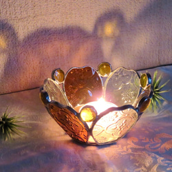 【再販】ステンドグラス ＊琥珀色の花と実のキャンドルホルダー＊ 3枚目の画像