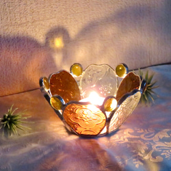【再販】ステンドグラス ＊琥珀色の花と実のキャンドルホルダー＊ 1枚目の画像
