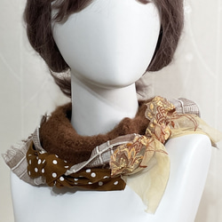 彈性編織髮帶/ 日系蕾絲圍脖圍巾頭帶寬版毛線頭巾雙蝴蝶結髮飾 第4張的照片