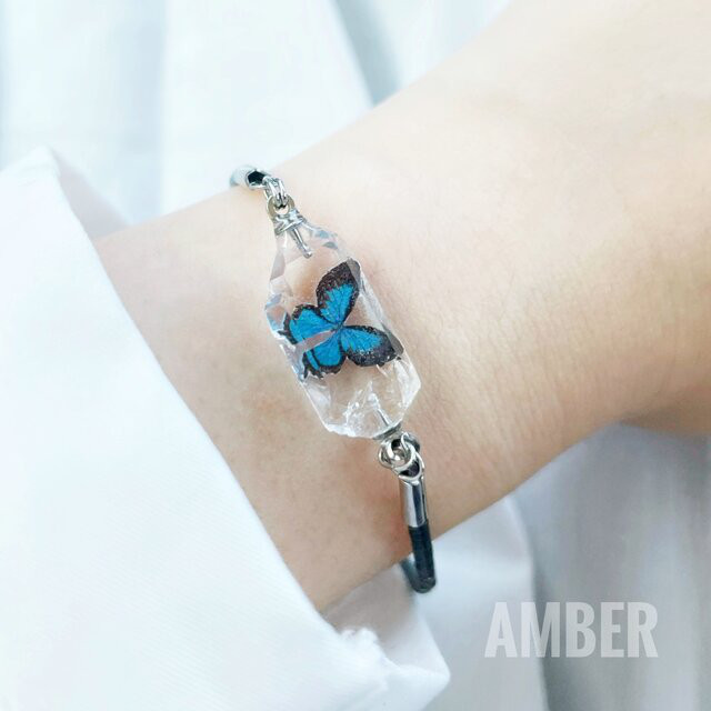 【ブレスレット】水晶標本【オオルリアゲハ】