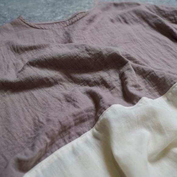 寬鬆紗布T卹/雙色粉米色/赤塔棉雙層紗布 第8張的照片