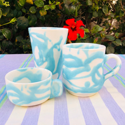 地中海陶器　カップ　洋食器　ホワイト＆アクアブルーがさわやか　かわいい色の組み合わせ　シャルル　SHWT　 6枚目の画像