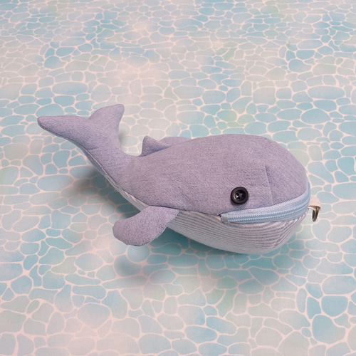 クジラポーチ（小）☆ハンドメイドポーチ☆デニム⑨水色 クジラポーチ（小）☆ハンドメイドポーチ☆デニム⑨水色
