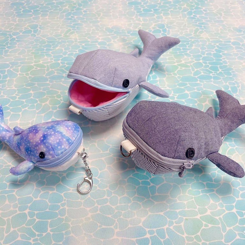 ★みーたん☆です★クジラポーチ（ミニサイズ）☆水色 クジラポーチ 水色 ポーチ まぁ・海のポケット mashiroten 通販