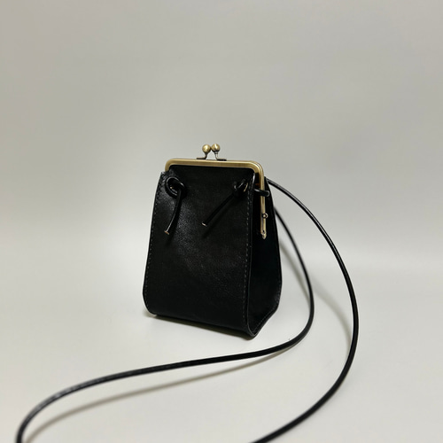 黒 レザー がま口 ショルダーバッグ スマホショルダーバッグ