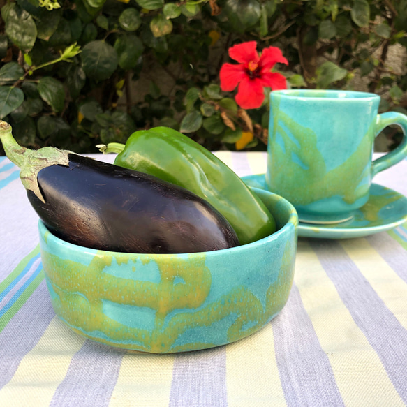 深盤地中海陶器綠松石藍黃西式餐具深碗 Profondo PF14TJ 第4張的照片