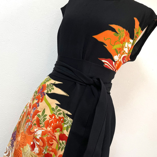 送料無料 着物 リメイク 留袖 正絹 シルクロングワンピース ドレス