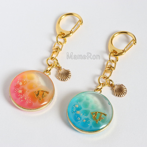 他サイトにて売却済み】キーホルダー/海/エンゼルフィッシュ/レジン/星 