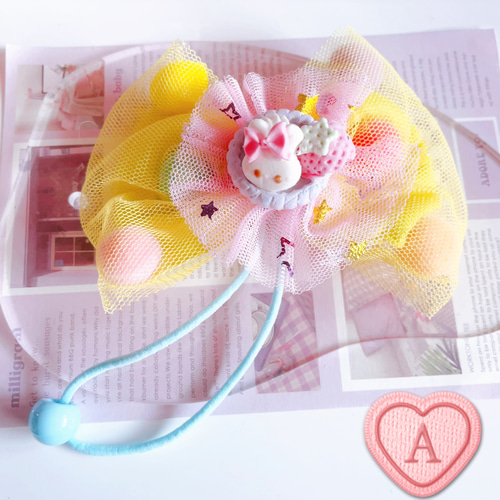 ☆*ﾟ大きめぽんぽん入りリボンの樹脂粘土ヘアゴム ヘアゴム OHI