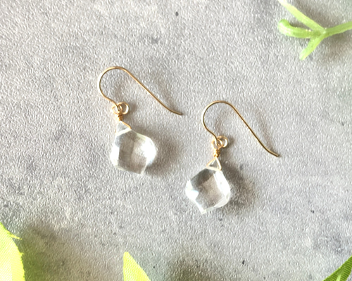 20 14KGF⭐︎宝石質クリスタル(クォーツ ・水晶)のシンプルピアス