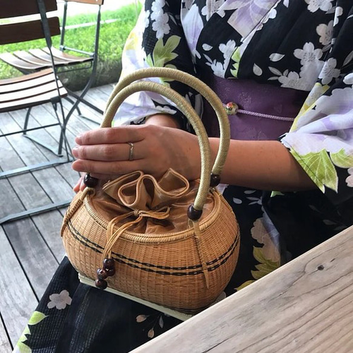 タイ王室御用達　籠バック　茶籠 タイ王室御用達 竹籠バッグ(プラニー/KOMKRIT工房謹製) - 染と織