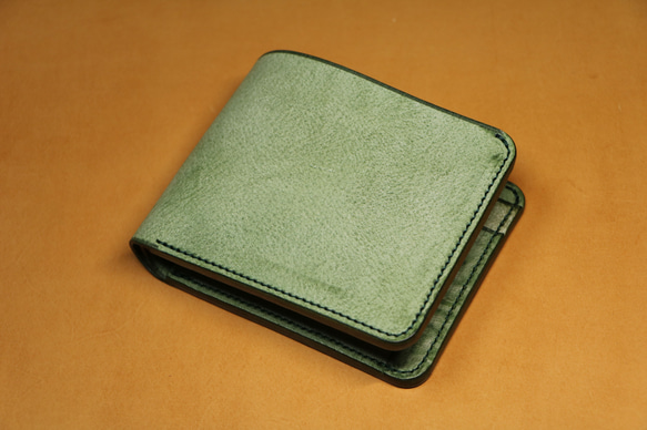【インポケット二つ折り財布】アラスカレザー グリーン ED-014 1枚目の画像