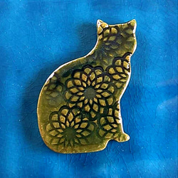 《送料無料》陶の切子風箸置き【大きなお座り猫(3色)】 17枚目の画像