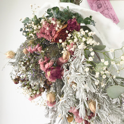 香り立つ無農薬　ボリュームハーブピンクスワッグ　ブーケ　芍薬　ユーカリ銀世界　バラ　スターチス　 5枚目の画像