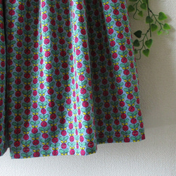レトロばら柄のギャザースカート　サックス 5枚目の画像