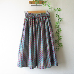 レトロばら柄のギャザースカート　サックス 4枚目の画像