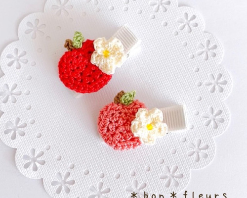 小さめりんご♡ベビーヘアクリップ  ヘアゴム Baby Deer Clips ベビー キッズ 赤ちゃん ヘアピン ヘアクリップ