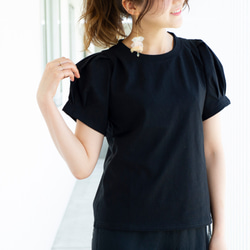 【えらべるペアTシャツ】咲き編みの輪×パフスリーブTシャツ 10枚目の画像