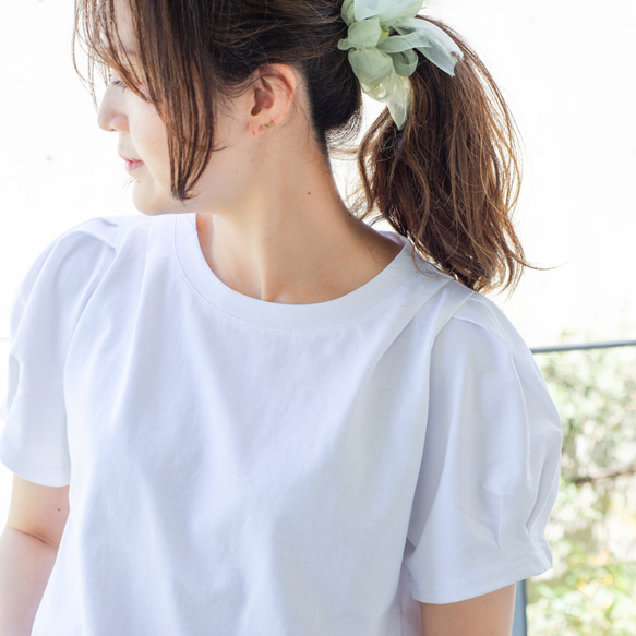 【えらべるペアTシャツ】咲き編みの輪×パフスリーブTシャツ 13枚目の画像