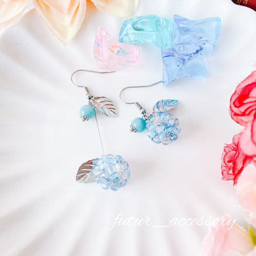 紫陽花とアマゾナイトのピアス/イヤリング あじさい