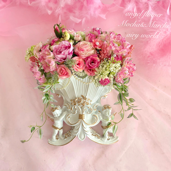 光触媒 天使のフラワーリース 造花 エンジェルリース ドアリース 壁飾り ギフト 光触媒 天使のフラワーリース 造花 エンジェルリース ドアリース