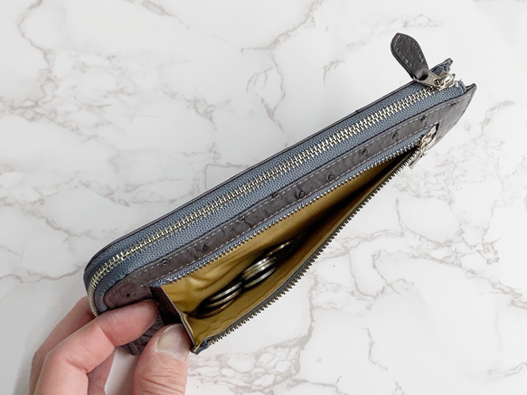 日本製　上質　クライン・カルー　オーストリッチ　薄型　ロングウォレット　長財布　L字ファスナー　エキゾチックレザー 4枚目の画像