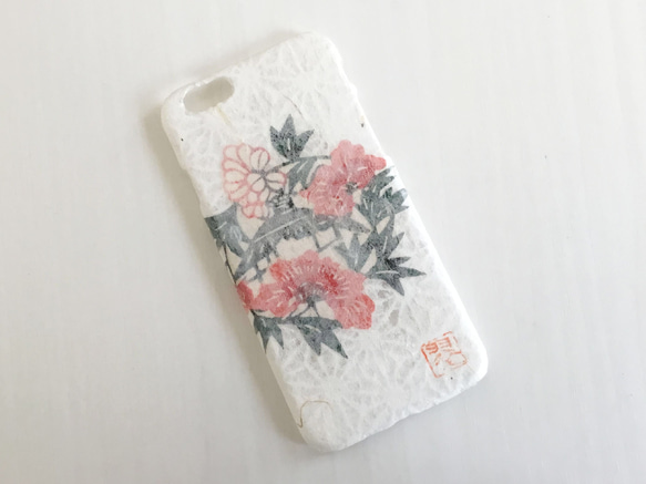 【SALE】35%OFF‼︎Wacon友禅和紙iPhone6/6sカバー［麻の葉×紅型牡丹］ 1枚目の画像