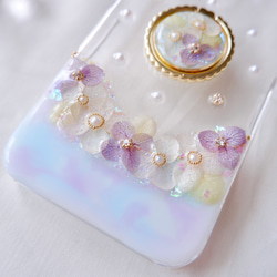 ❁スマホリング付き❁【全機種対応】マーブル紫陽花❁.*･ﾟスマホケース 4枚目の画像