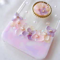 ❁スマホリング付き❁【全機種対応】マーブル紫陽花❁.*･ﾟスマホケース 5枚目の画像