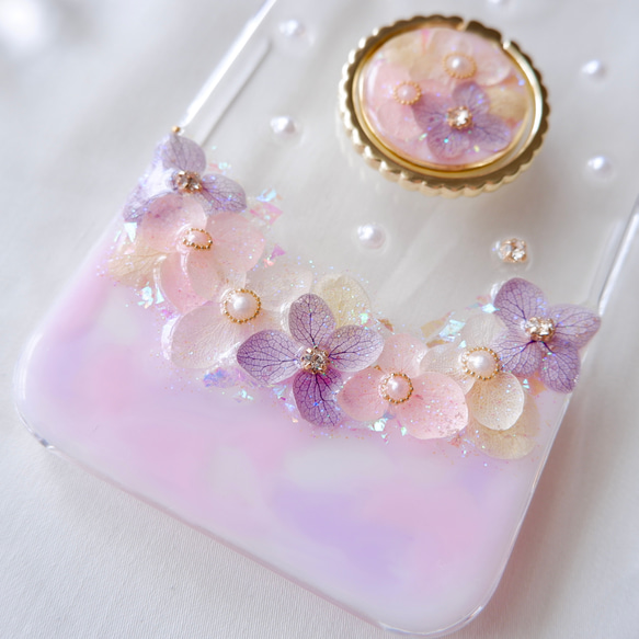 ❁スマホリング付き❁【全機種対応】マーブル紫陽花❁.*･ﾟスマホケース 5枚目の画像