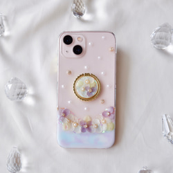 ❁スマホリング付き❁ マーブル紫陽花❁.*･ﾟスマホケース【※iPhone専用ページ】 2枚目の画像