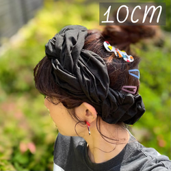 幅広10cm ブラック　三つ編みヘアバンド コットン　100% 大人用 1枚目の画像