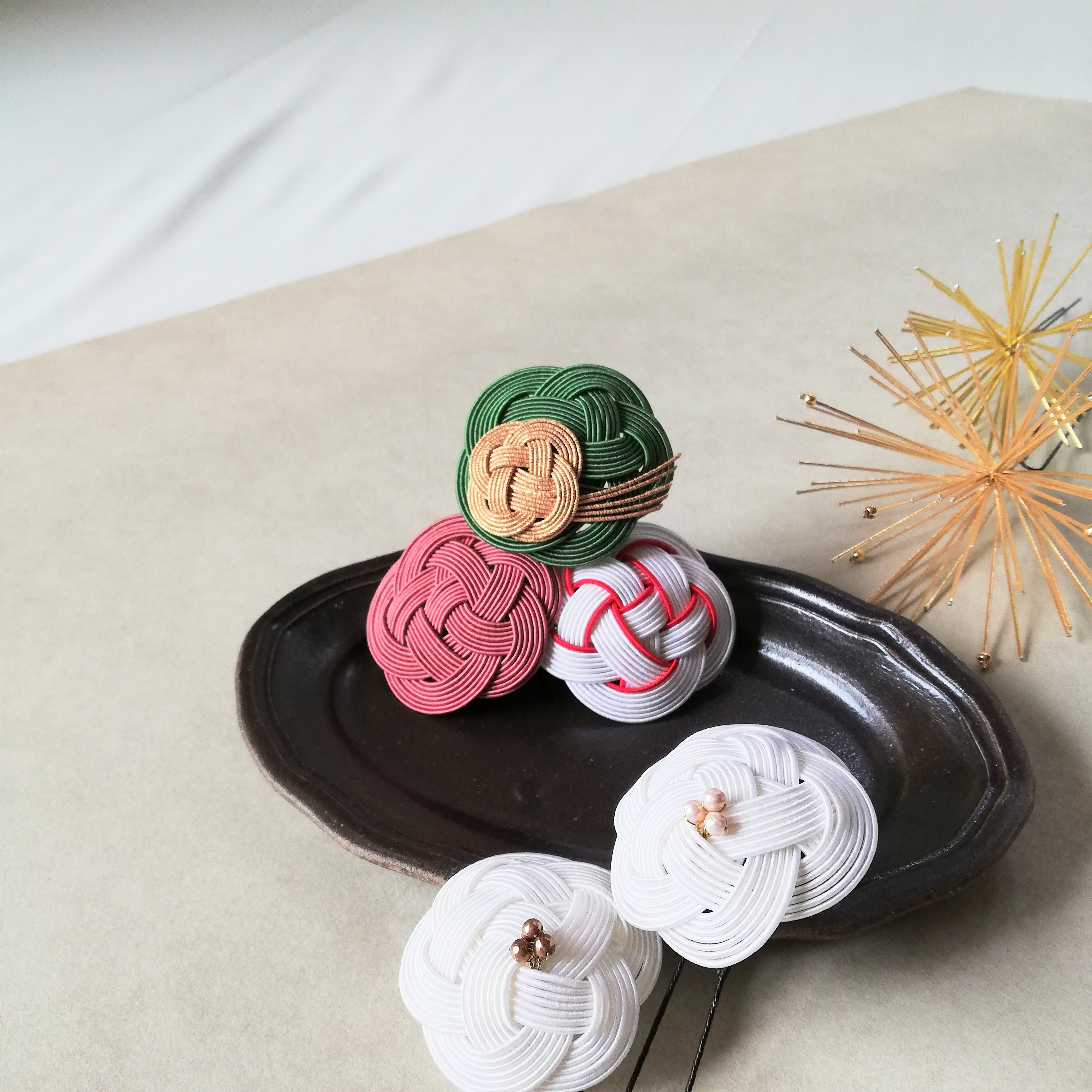 水引髪飾り7点セット〈梅づくし〉成人式 結婚式 卒業式に縁起モチーフ