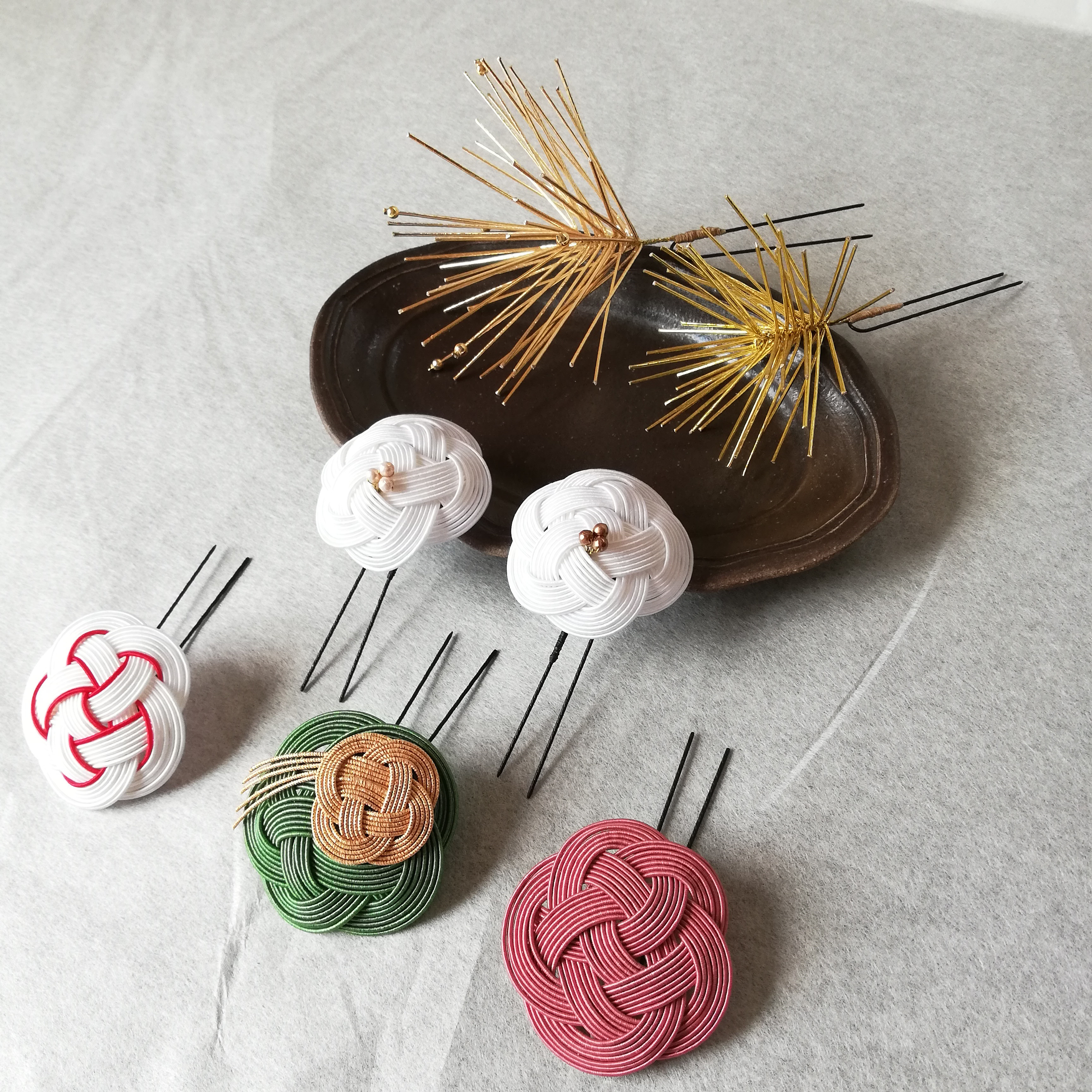 水引髪飾り7点セット〈梅づくし〉成人式 結婚式 卒業式に縁起モチーフ