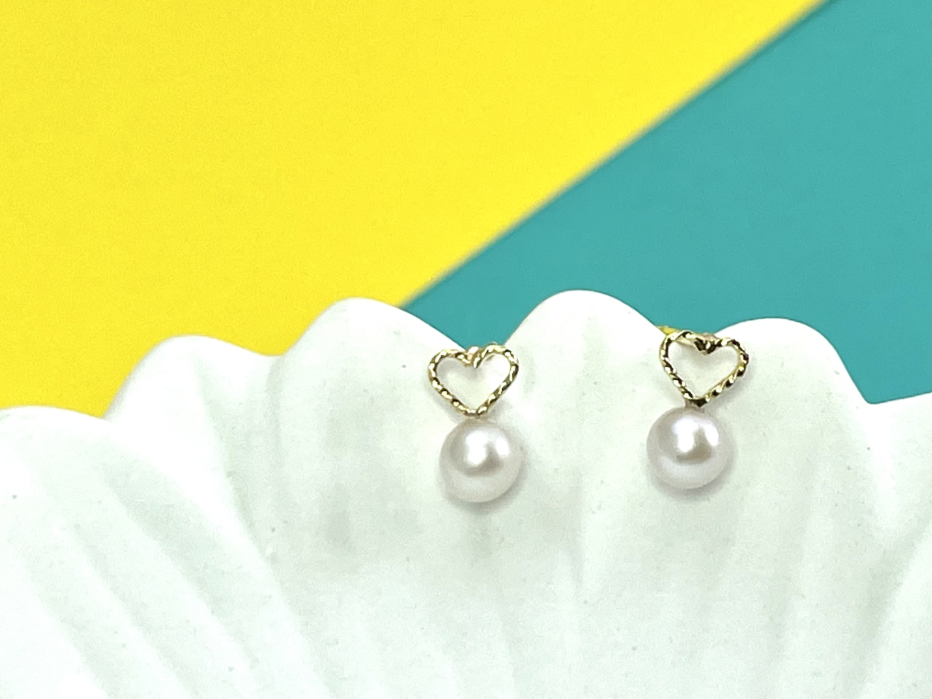 ～ちいさなハートとパール～ No.3143 K18YG アコヤ真珠 ピアス