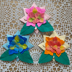 ☆Maa♡ページ☆2個入り♪中リース・壁飾り小 折り紙 ミニリースセット a 6月 紫陽花 ピンク色 オレンジ色 青色系