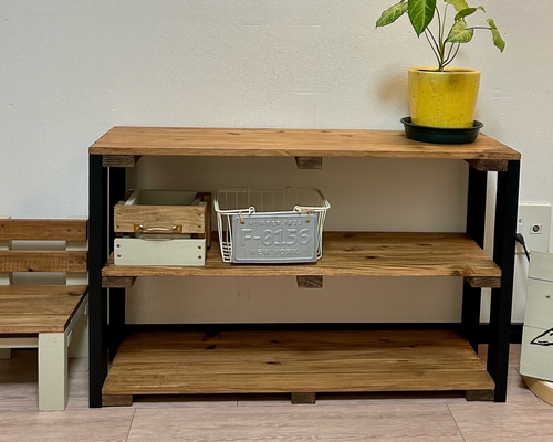 送料込み】ウッドラック 3段 ブラック 84×52×25 木製ラック 3段ラック