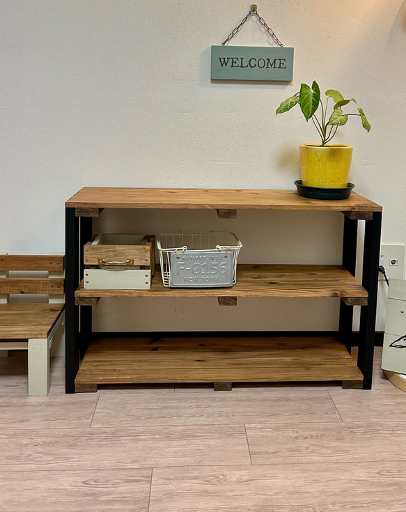 送料込み】ウッドラック 3段 ブラック 84×52×25 木製ラック 3段ラック