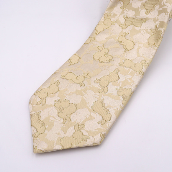 京の錦織　光峯錦織工房　干支の柄を楽しむ　卯年　うさぎの柄　クリーム　ネクタイ 2枚目の画像