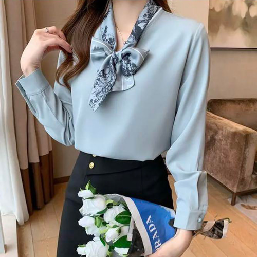 Lillys 秋冬コーデ❤️シャツ レディース ブラウス 長袖 スカーフ 