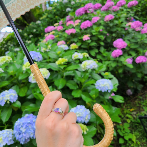 梅雨の訪れ 紫陽花シルバーリング＊3種類の天然石＊ アメジスト