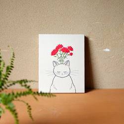 手刺繍ファブリックパネル「夢見る猫/カーネーション」 6枚目の画像