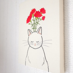 手刺繍ファブリックパネル「夢見る猫/カーネーション」 9枚目の画像