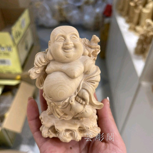 中国　玉石彫刻　布袋像　唐木台付　C　R4727 中国 玉石彫刻 鶏血石 山水人物刻 床飾 置物 唐木台付 F R7719B