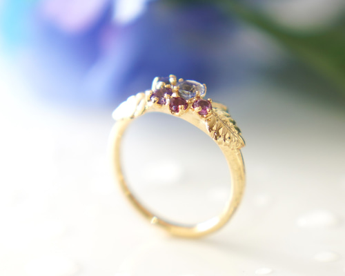 天然石　アクセサリー　リング　フローライトインクォーツ　梅雨　紫陽花 天然石アクセサリーリングフローライトインクォーツ梅雨紫陽花
