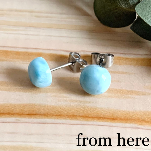 天然石》カボション〔ラウンド〕ピアス【ラリマー】晴れやかブルー2023
